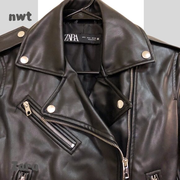 NWT NEW Zara Womens Faux Leather Biker Jacket Black, Size S - Picture 4 of 5